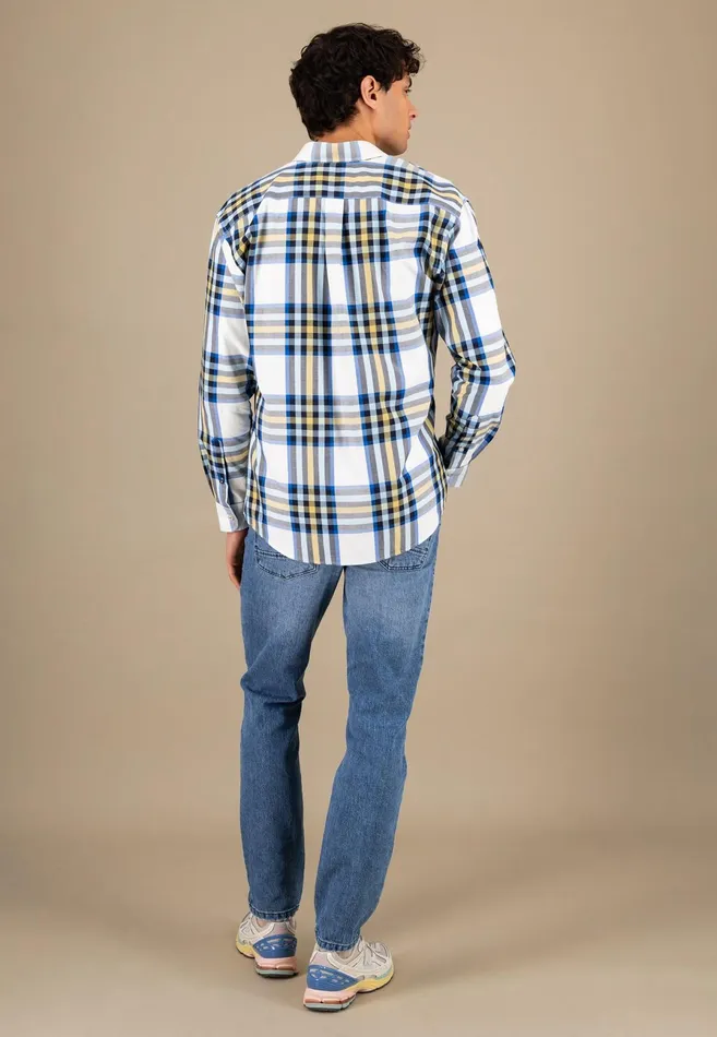 Shirts Men FYNCHHATTON Roughly Checked Shirt With Buttondown Collar New Offwhitenavy