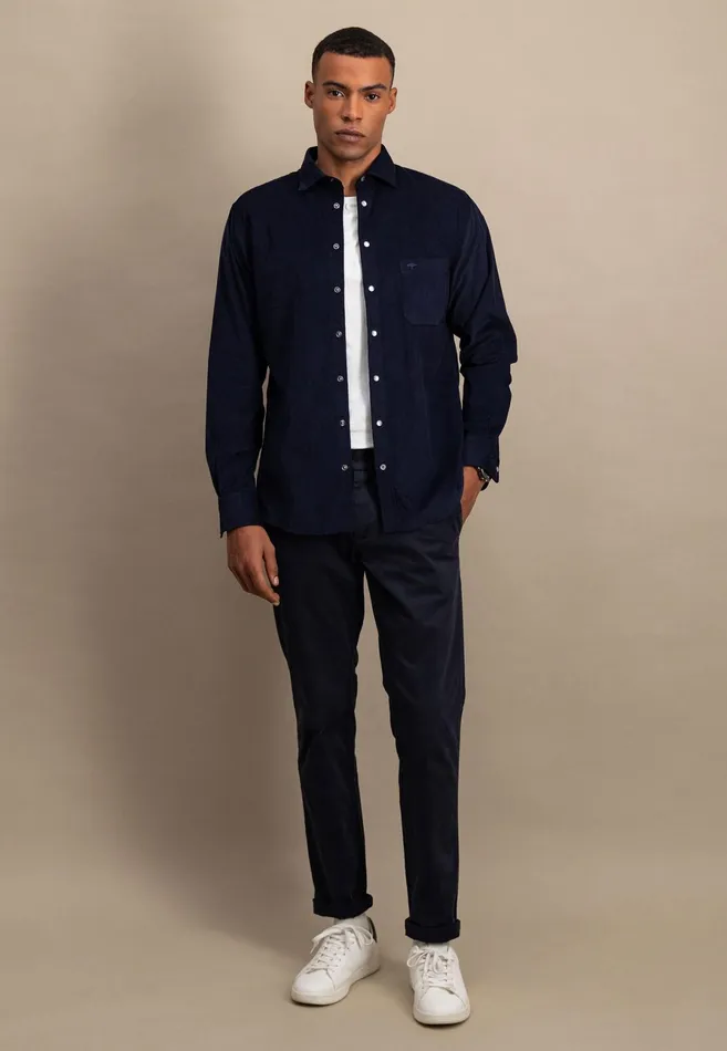 Shirts Men FYNCHHATTON Shirt Made Of Fine Cord With Push Buttons Navywinter Whitecloud Bluehazel