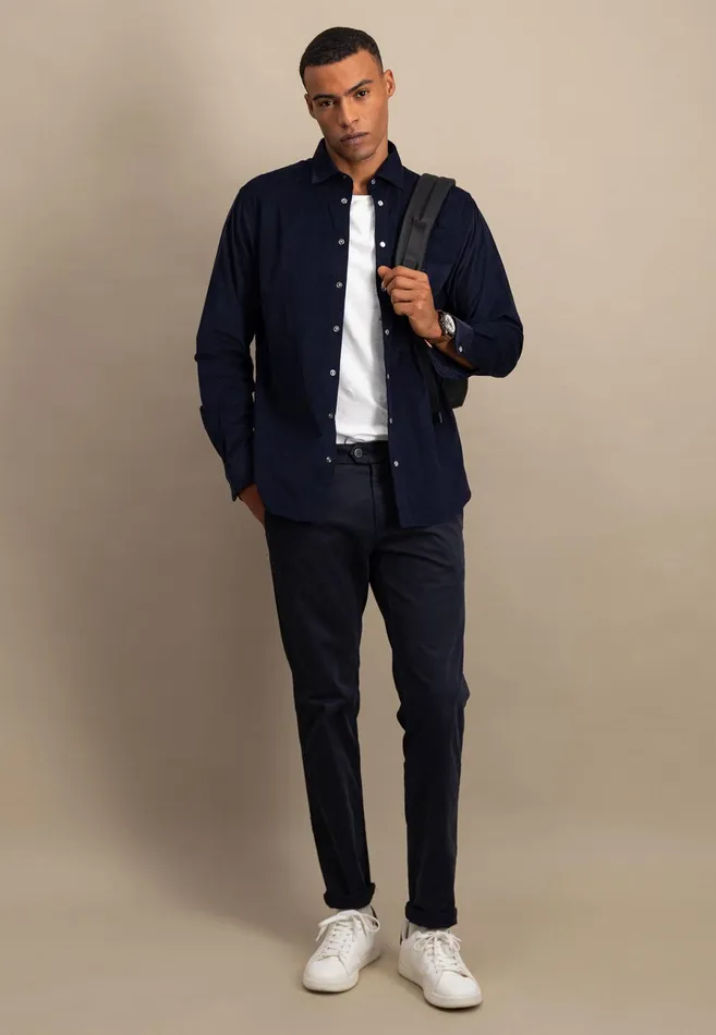 Shirts Men FYNCHHATTON Shirt Made Of Fine Cord With Push Buttons Navywinter Whitecloud Bluehazel