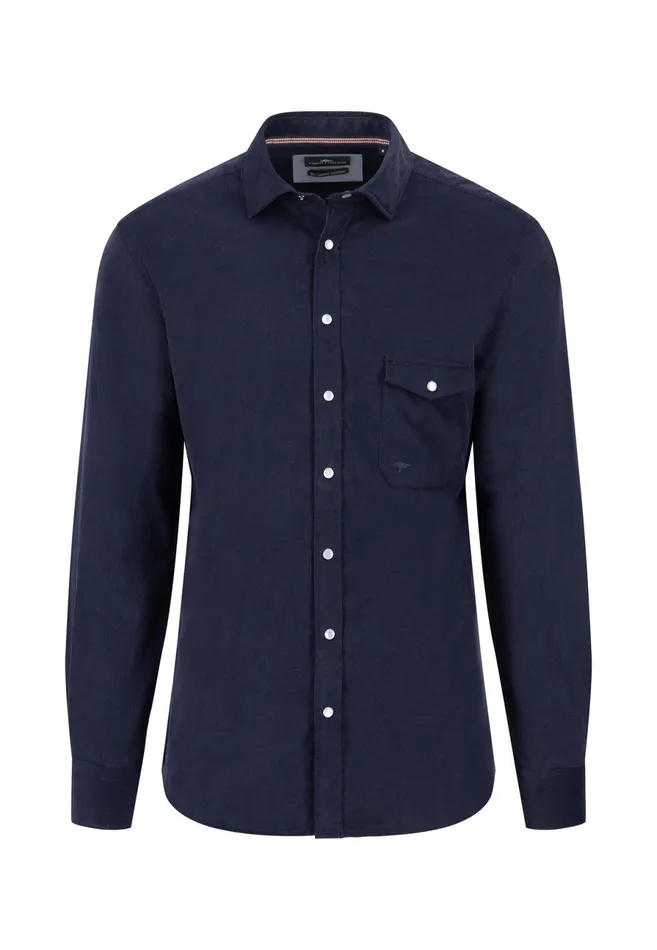 Shirts Men FYNCHHATTON Shirt Made Of Fine Cord With Push Buttons Navywinter Whitecloud Bluehazel
