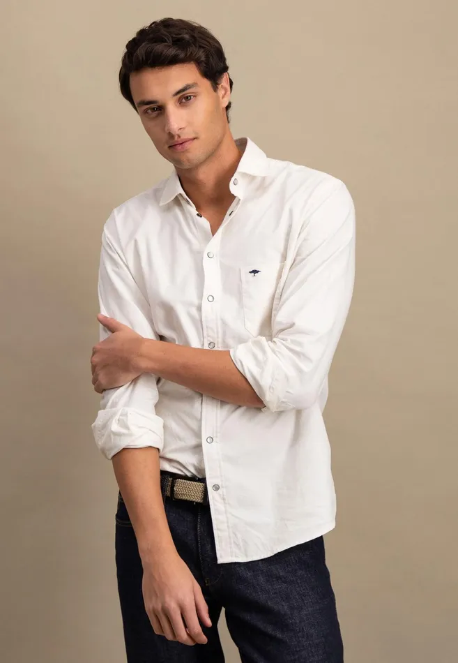 Shirts Men FYNCHHATTON Shirt Made Of Fine Cord With Push Buttons Navywinter Whitecloud Bluehazel