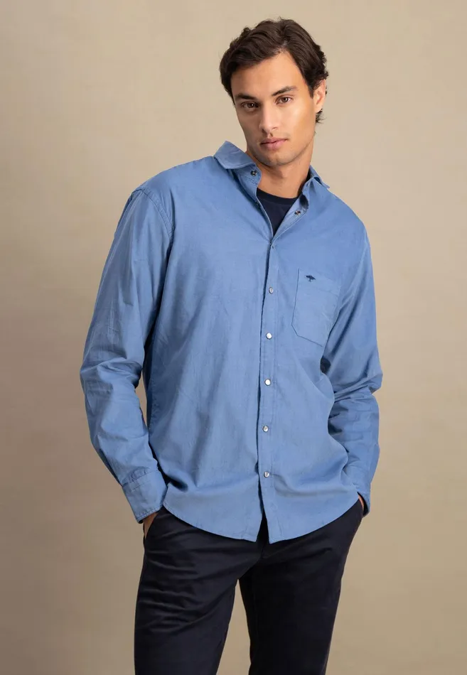 Shirts Men FYNCHHATTON Shirt Made Of Fine Cord With Push Buttons Navywinter Whitecloud Bluehazel