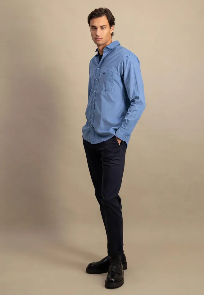 Shirts Men FYNCHHATTON Shirt Made Of Fine Cord With Push Buttons Navywinter Whitecloud Bluehazel