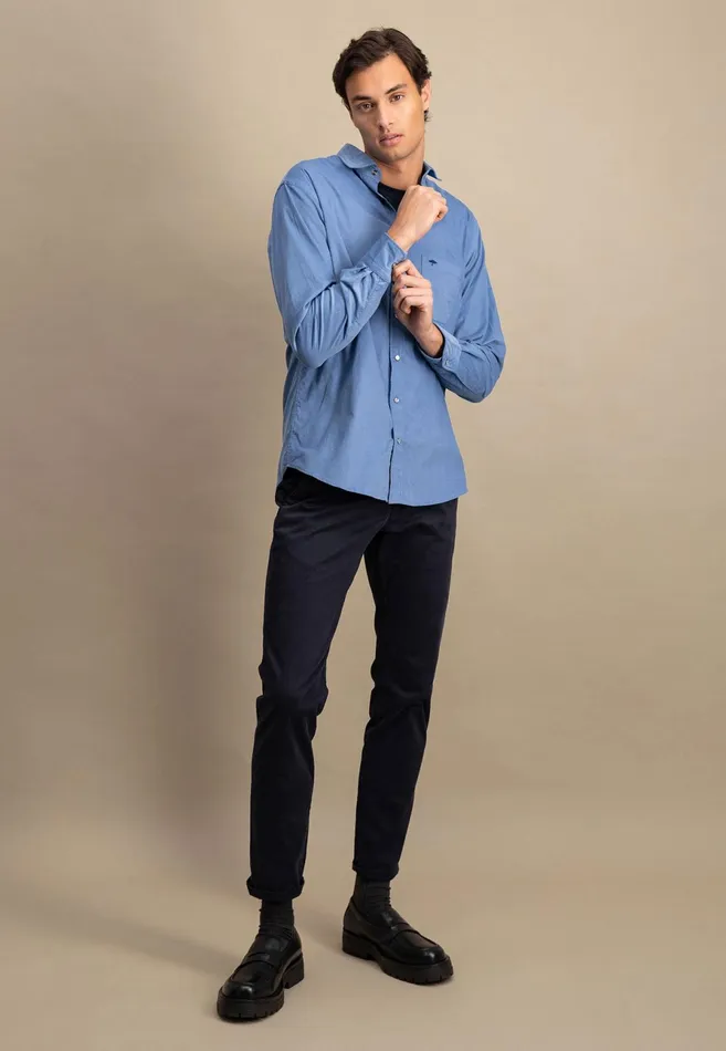 Shirts Men FYNCHHATTON Shirt Made Of Fine Cord With Push Buttons Navywinter Whitecloud Bluehazel