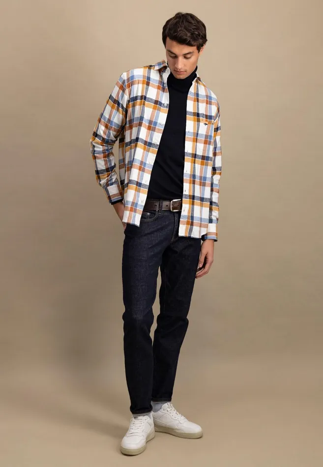 Shirts Men FYNCHHATTON Shirt Made Of Flannel With A Styles New Dijonnavycloud Blue