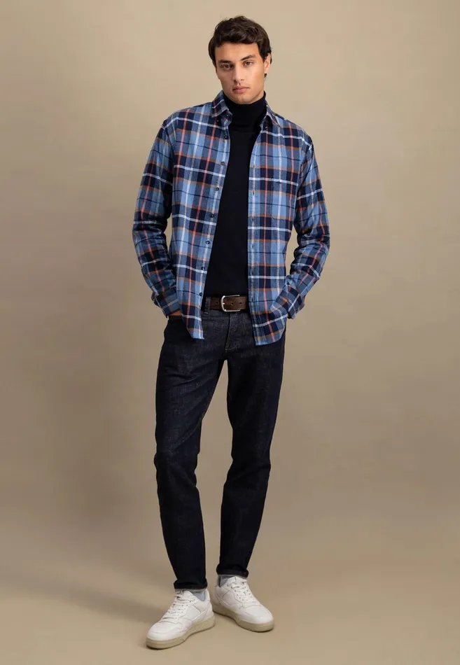 Shirts Men FYNCHHATTON Shirt Made Of Flannel With A Styles New Dijonnavycloud Blue