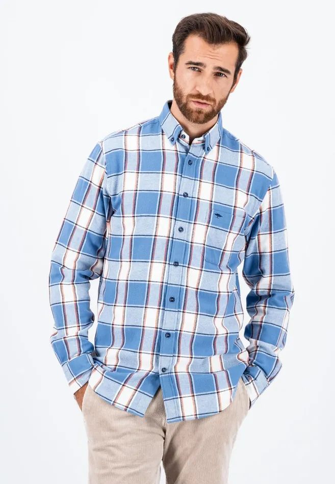Shirts Men FYNCHHATTON Shirt Made Of Flannel With A Styles New Dijonnavycloud Blue