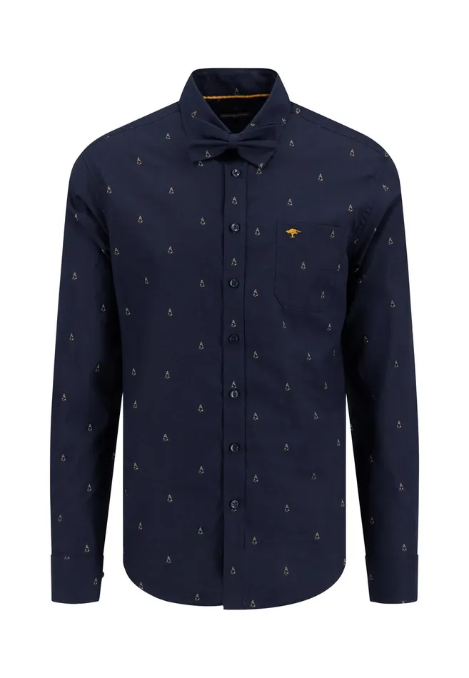 Shirts Men FYNCHHATTON Shirt With Minimal Print And Buttondown Collar Winter Whitehazeldark Navynavydark Blue Shirts Men FYNCHHATTON Shirt With Minimal Print And Buttondown Collar Winter Whitehazeldark Navynavydark Blue
