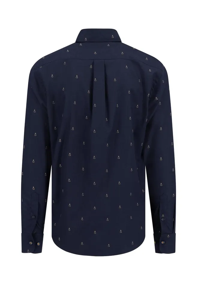 Shirts Men FYNCHHATTON Shirt With Minimal Print And Buttondown Collar Winter Whitehazeldark Navynavydark Blue