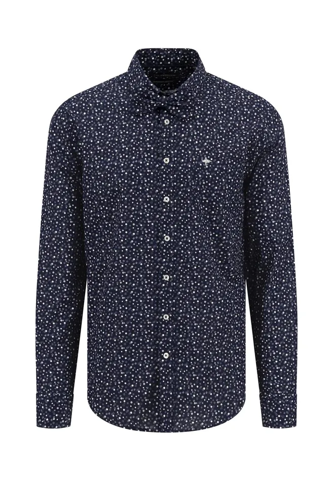 Shirts Men FYNCHHATTON Shirt With Minimal Print And Buttondown Collar Winter Whitehazeldark Navynavydark Blue