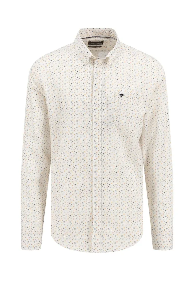Shirts Men FYNCHHATTON Shirt With Minimal Print And Buttondown Collar Winter Whitehazeldark Navynavydark Blue