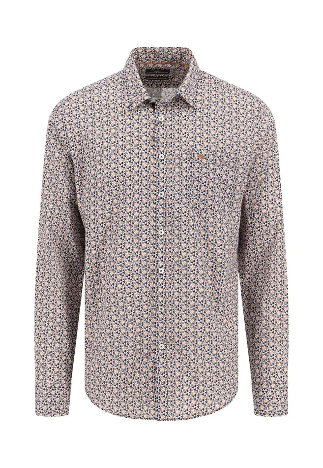 Shirts Men FYNCHHATTON Shirt With Minimal Print And Buttondown Collar Winter Whitehazeldark Navynavydark Blue