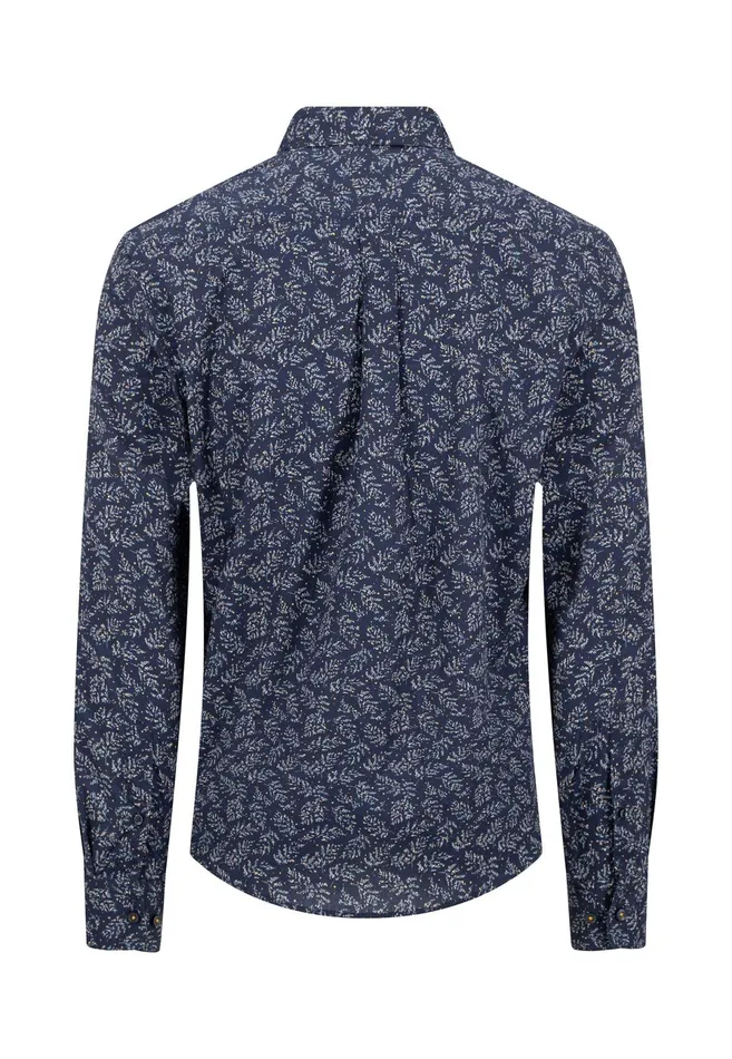 Shirts Men FYNCHHATTON Shirt With Minimal Print And Buttondown Collar Winter Whitehazeldark Navynavydark Blue