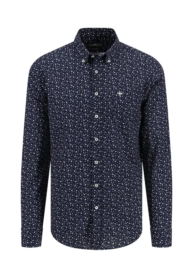 Shirts Men FYNCHHATTON Shirt With Minimal Print And Buttondown Collar Winter Whitehazeldark Navynavydark Blue