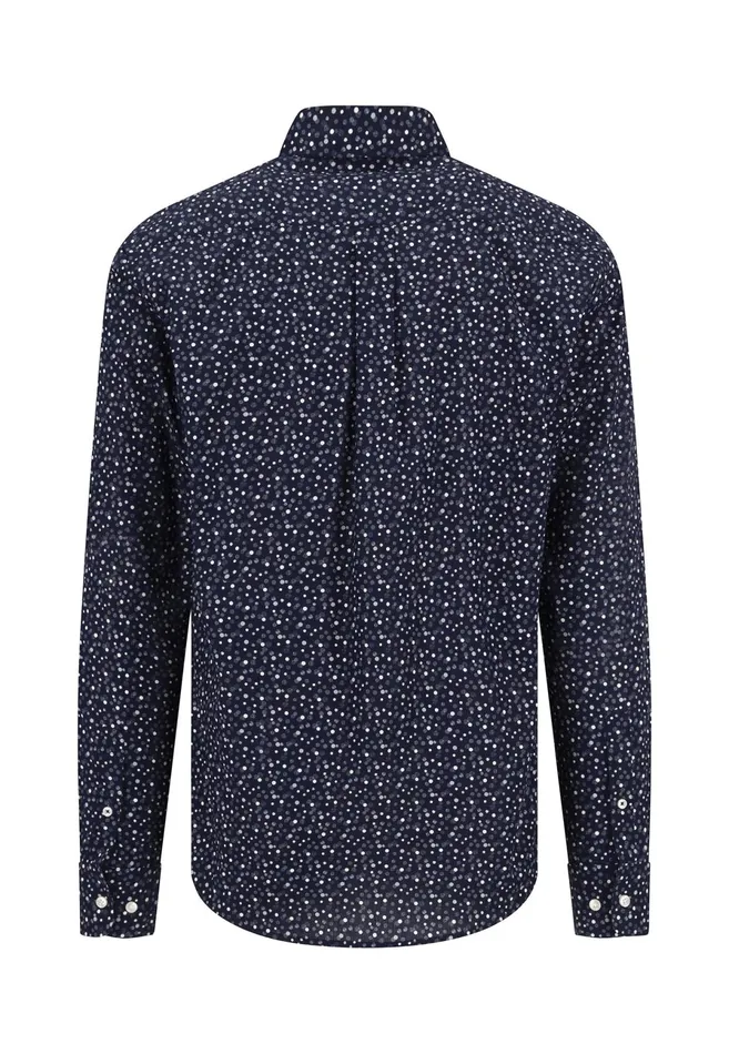 Shirts Men FYNCHHATTON Shirt With Minimal Print And Buttondown Collar Winter Whitehazeldark Navynavydark Blue