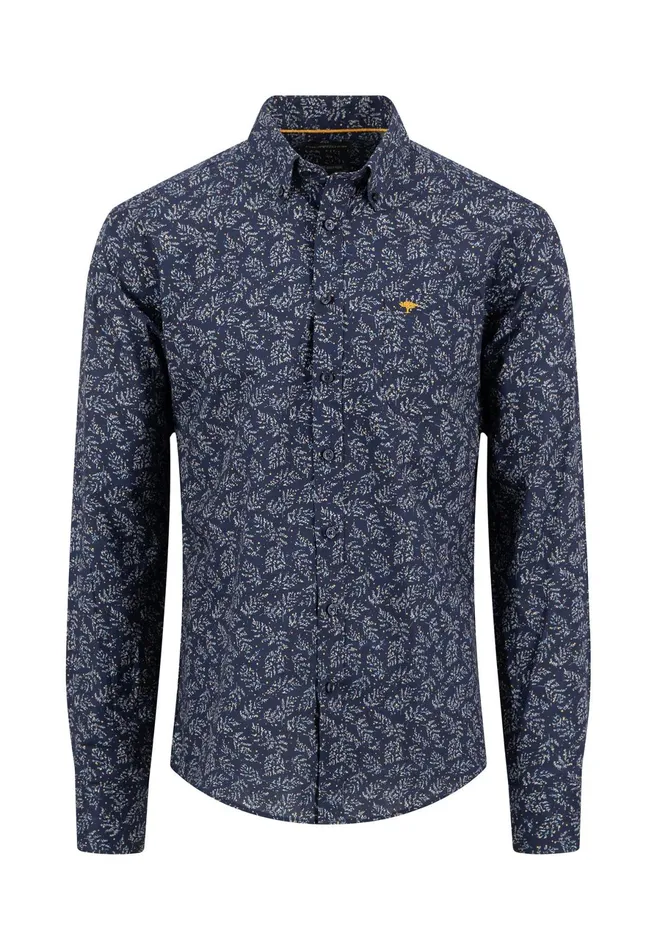 Shirts Men FYNCHHATTON Shirt With Minimal Print And Buttondown Collar Winter Whitehazeldark Navynavydark Blue