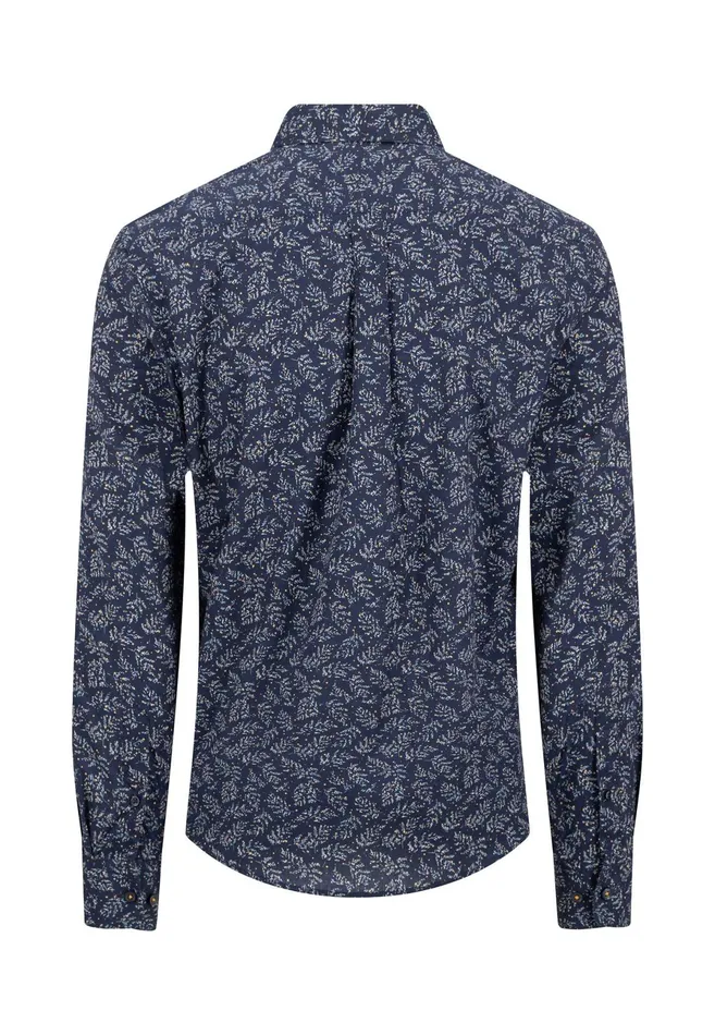 Shirts Men FYNCHHATTON Shirt With Minimal Print And Buttondown Collar Winter Whitehazeldark Navynavydark Blue