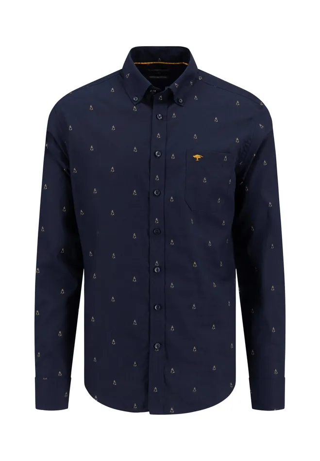 Shirts Men FYNCHHATTON Shirt With Minimal Print And Buttondown Collar Winter Whitehazeldark Navynavydark Blue