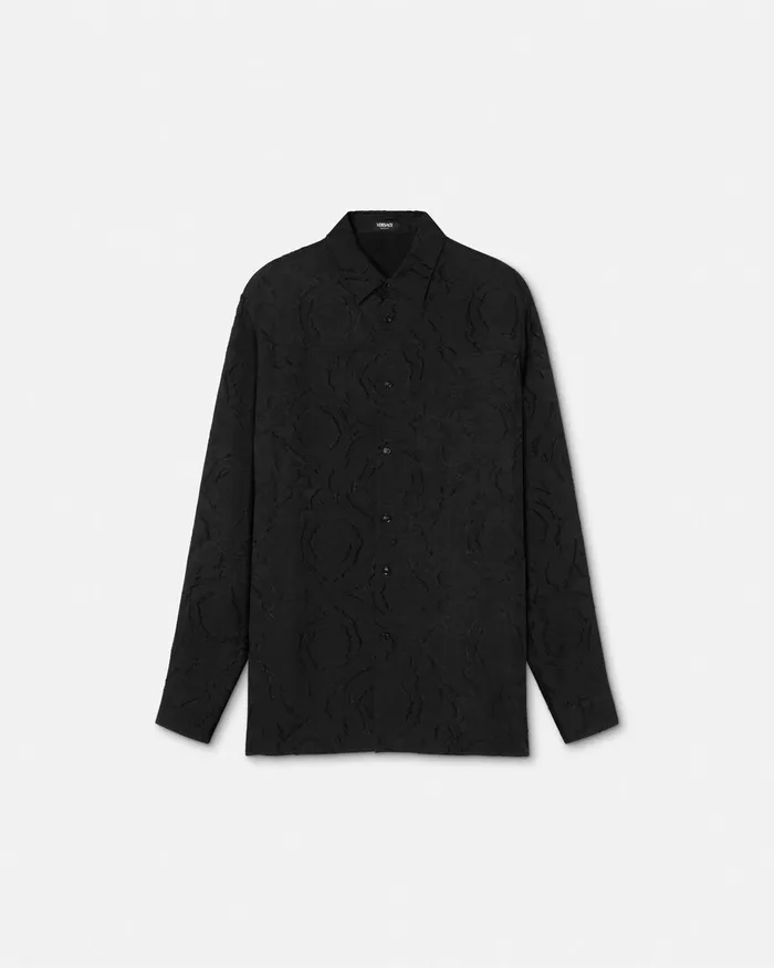 Shirts Men Versace Barocco Devor Shirt Black