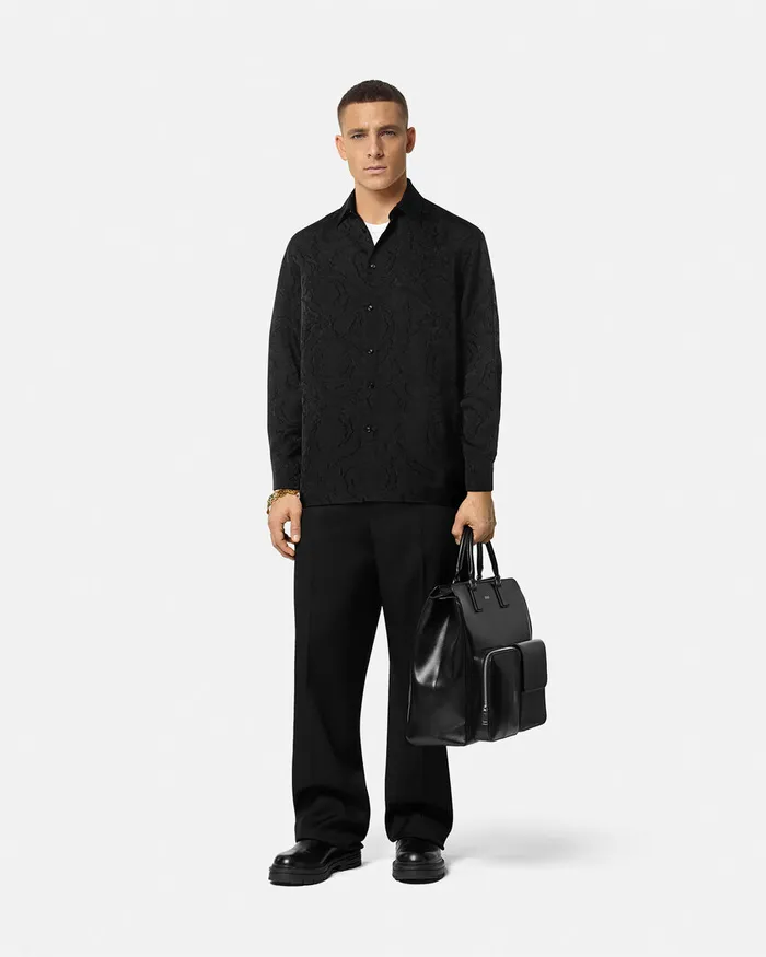 Shirts Men Versace Barocco Devor Shirt Black