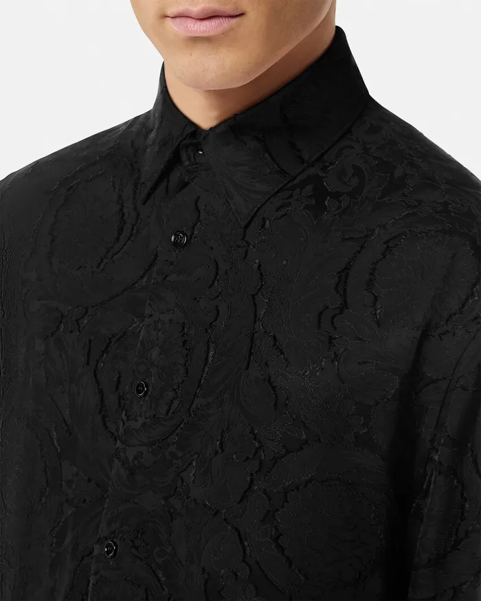 Shirts Men Versace Barocco Devor Shirt Black