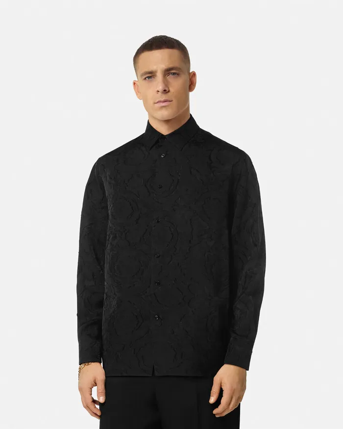 Shirts Men Versace Barocco Devor Shirt Black