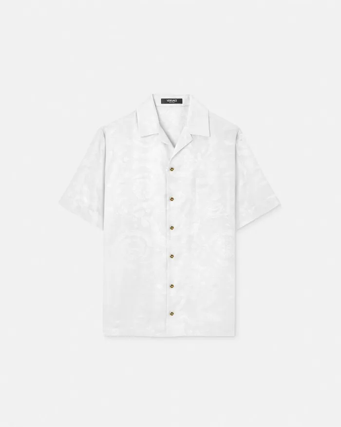 Shirts Men Versace Barocco Jacquard SilkBlend Shirt White