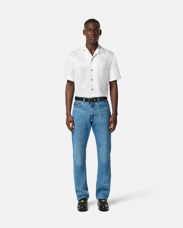 Shirts Men Versace Barocco Jacquard SilkBlend Shirt White