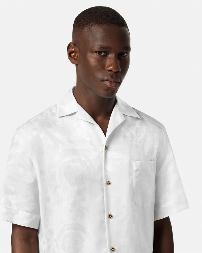 Shirts Men Versace Barocco Jacquard SilkBlend Shirt White
