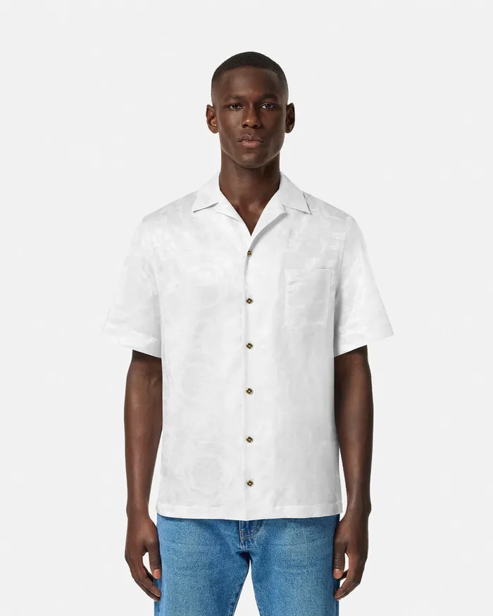 Shirts Men Versace Barocco Jacquard SilkBlend Shirt White