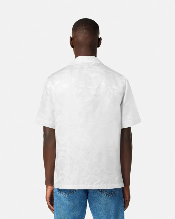 Shirts Men Versace Barocco Jacquard SilkBlend Shirt White
