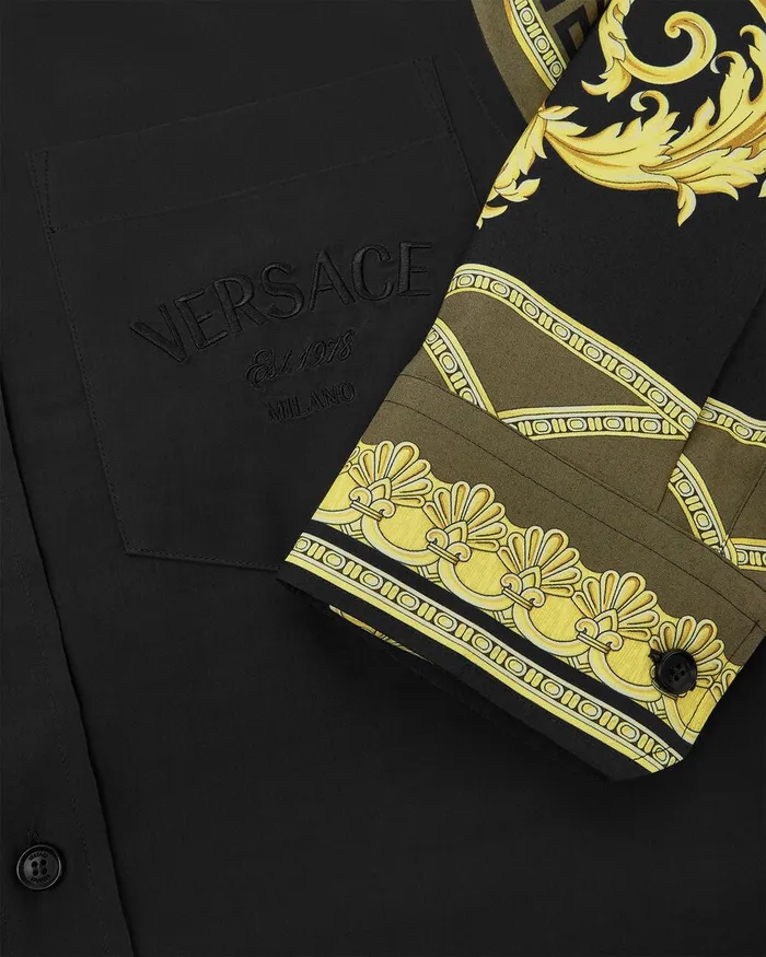 Shirts Men Versace La Coupe Des Dieux Paneled Shirt Black