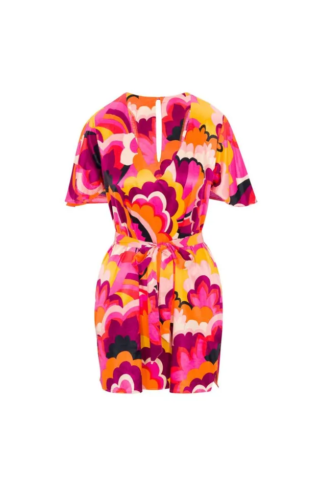 SHOP Trina Turk MATCHING SWIM SETS WOMEN039S FAN FAIRE SHORT SLEEVE VNECK SWIM COVERUP DRESS