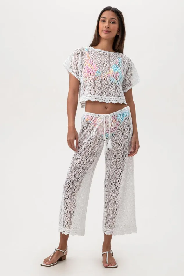 SHOP Trina Turk MATCHING SWIM SETS WOMEN039S WHIM SHEER CROCHET SHORT SLEEVE SWIM COVERUP CROP TOP