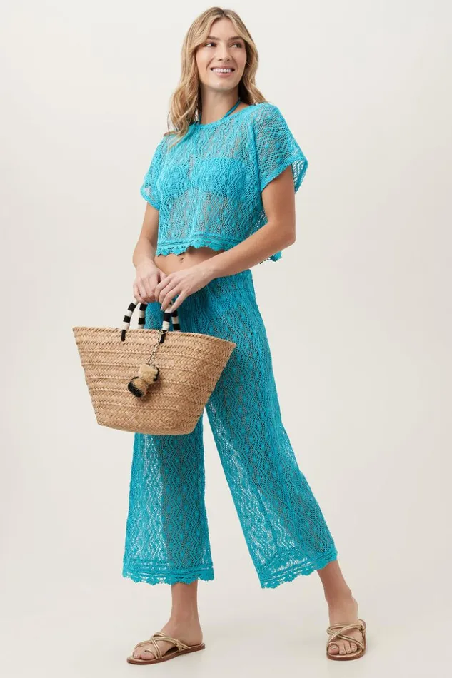 SHOP Trina Turk MATCHING SWIM SETS WOMEN039S WHIM SHEER CROCHET SHORT SLEEVE SWIM COVERUP CROP TOP