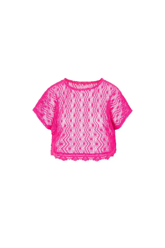 SHOP Trina Turk MATCHING SWIM SETS WOMEN039S WHIM SHEER CROCHET SHORT SLEEVE SWIM COVERUP CROP TOP
