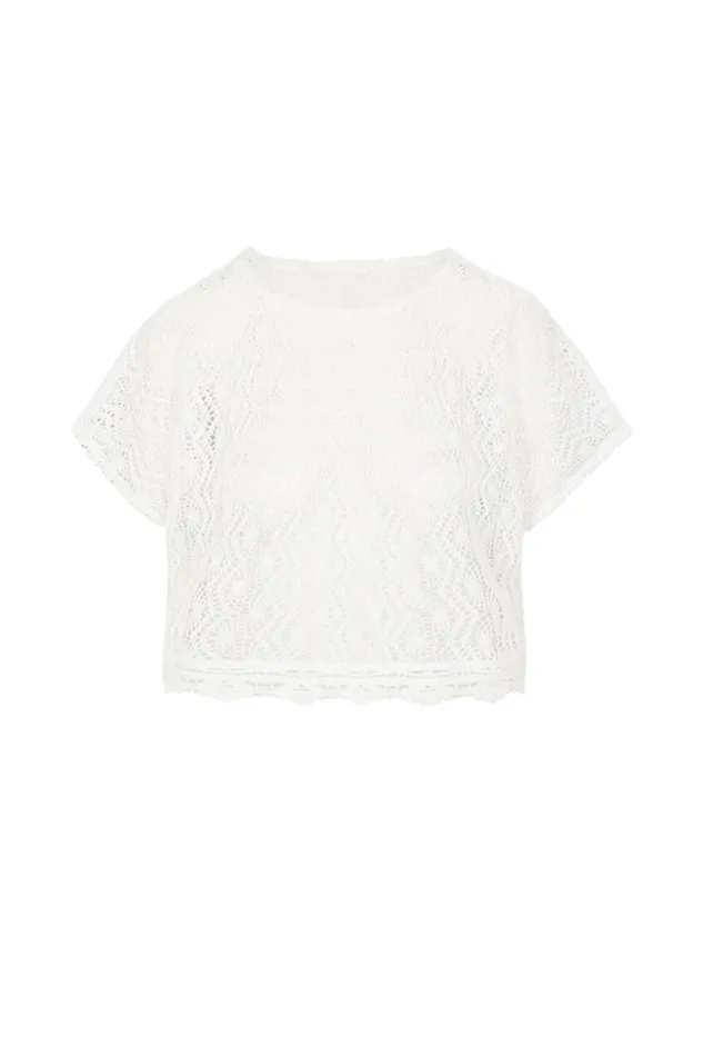 SHOP Trina Turk MATCHING SWIM SETS WOMEN039S WHIM SHEER CROCHET SHORT SLEEVE SWIM COVERUP CROP TOP