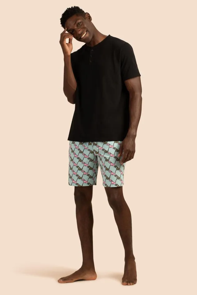 SHOP Trina Turk MEN039S SLEEPWEAR HOUNDS MEN039S SHORT SLEEVE HENLEY BOXER SHORT JERSEY PJ SET