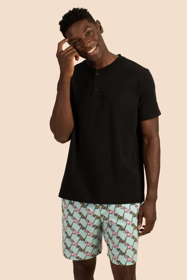SHOP Trina Turk MEN039S SLEEPWEAR HOUNDS MEN039S SHORT SLEEVE HENLEY BOXER SHORT JERSEY PJ SET
