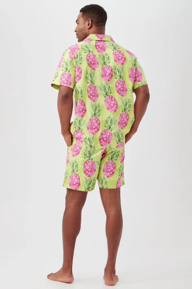 SHOP Trina Turk MEN039S SLEEPWEAR KIWI PINEAPPLE MEN039S SHORT SLEEVE BOXER SHORT POPLIN PJ SET