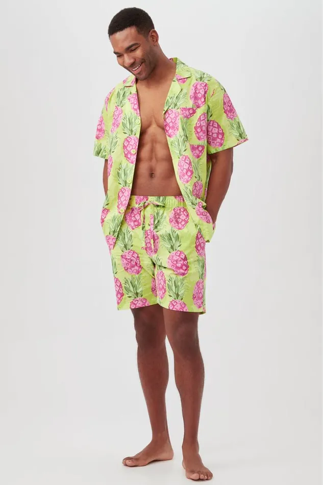 SHOP Trina Turk MEN039S SLEEPWEAR KIWI PINEAPPLE MEN039S SHORT SLEEVE BOXER SHORT POPLIN PJ SET