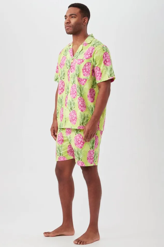 SHOP Trina Turk MEN039S SLEEPWEAR KIWI PINEAPPLE MEN039S SHORT SLEEVE BOXER SHORT POPLIN PJ SET