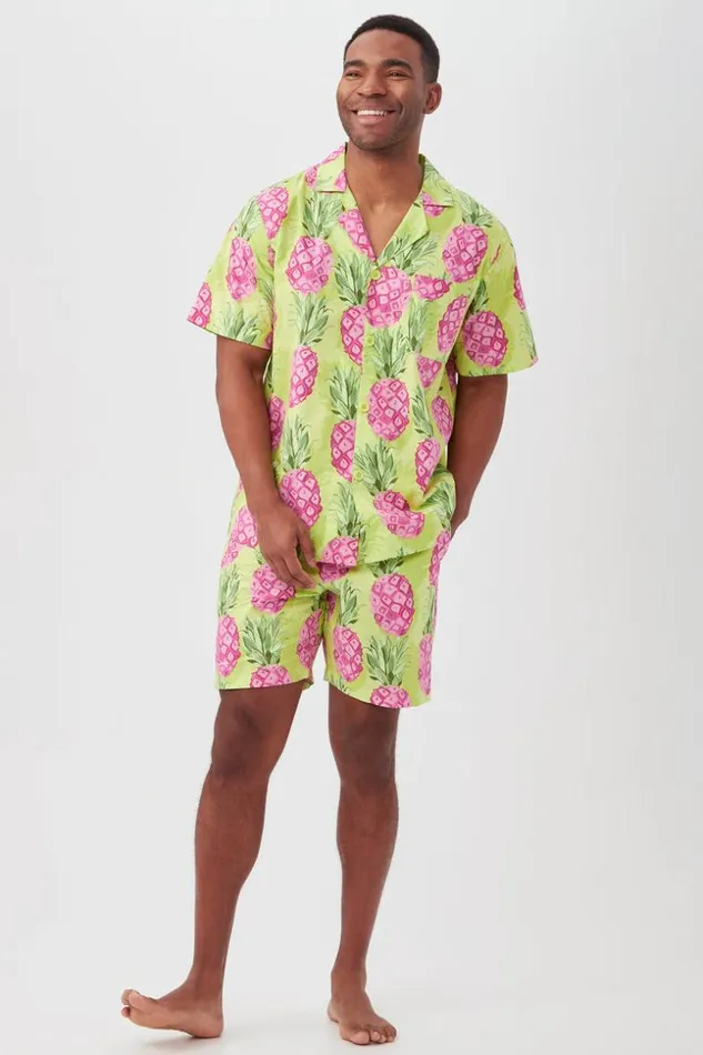 SHOP Trina Turk MEN039S SLEEPWEAR KIWI PINEAPPLE MEN039S SHORT SLEEVE BOXER SHORT POPLIN PJ SET