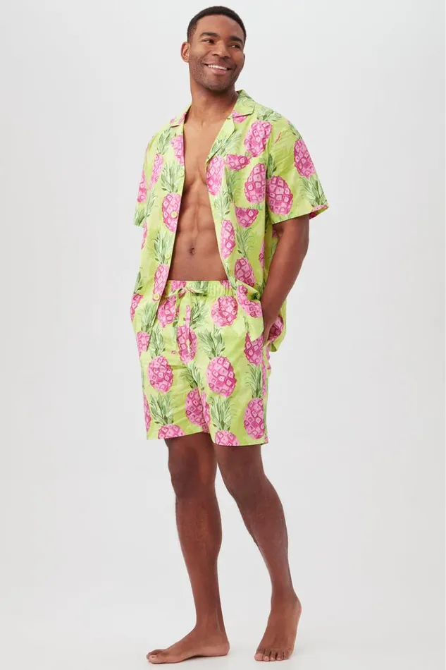 SHOP Trina Turk MEN039S SLEEPWEAR KIWI PINEAPPLE MEN039S SHORT SLEEVE BOXER SHORT POPLIN PJ SET