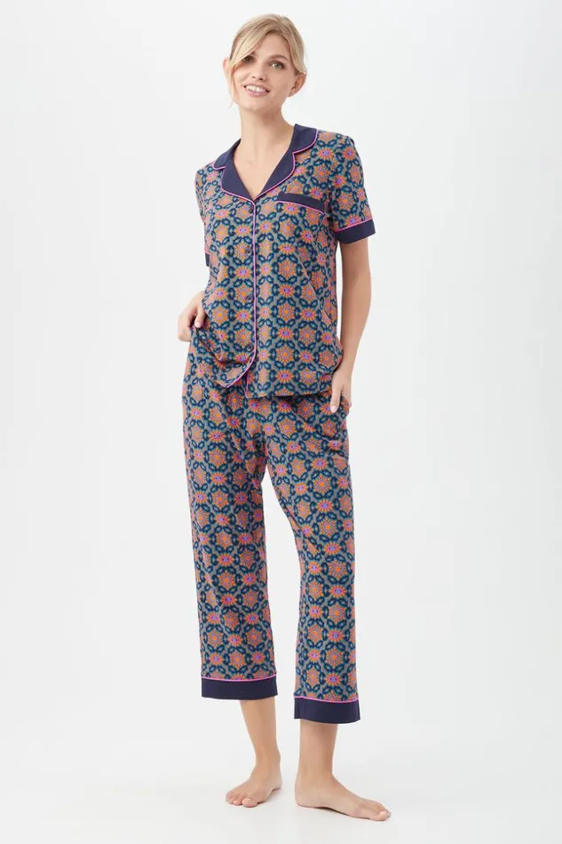 SHOP Trina Turk WOMEN039S SLEEPWEAR ROYAL FOULARD WOMEN039S SHORT SLEEVE CROPPED PANT JERSEY PJ SET SHOP Trina Turk WOMEN039S SLEEPWEAR ROYAL FOULARD WOMEN039S SHORT SLEEVE CROPPED PANT JERSEY PJ SET