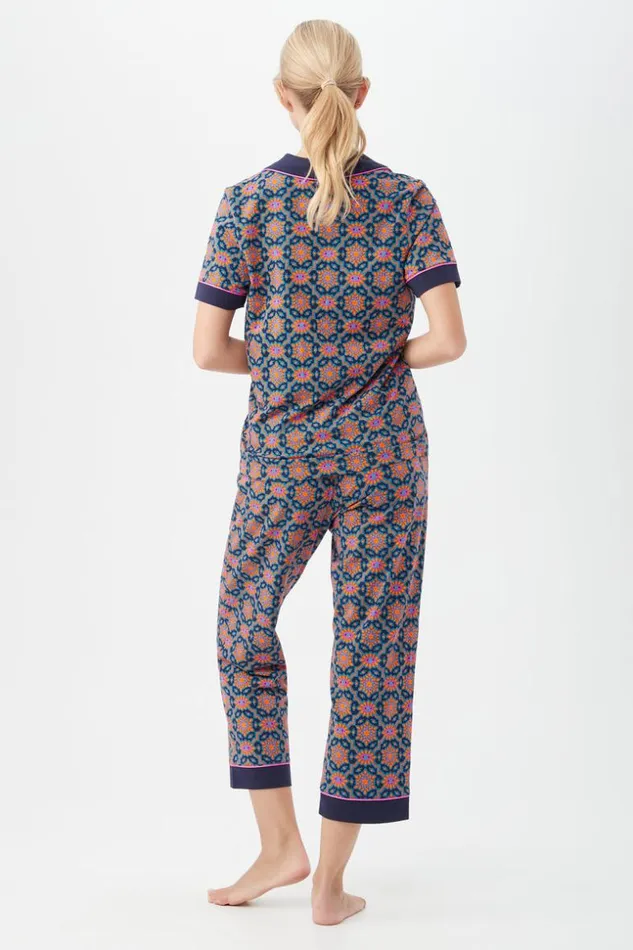 SHOP Trina Turk WOMEN039S SLEEPWEAR ROYAL FOULARD WOMEN039S SHORT SLEEVE CROPPED PANT JERSEY PJ SET