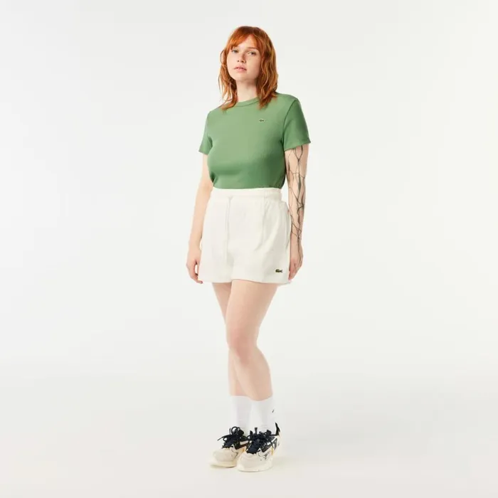 Shorts and Skirts Women Lacoste Womens Organic Cotton Terry Shorts White 70v