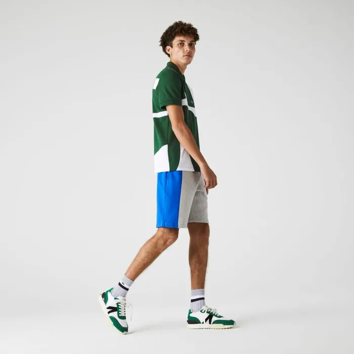 Shorts and Swim Men Lacoste Men039s Branded Cotton Fleece Blend Shorts Grey Chine Blue Green Hkb