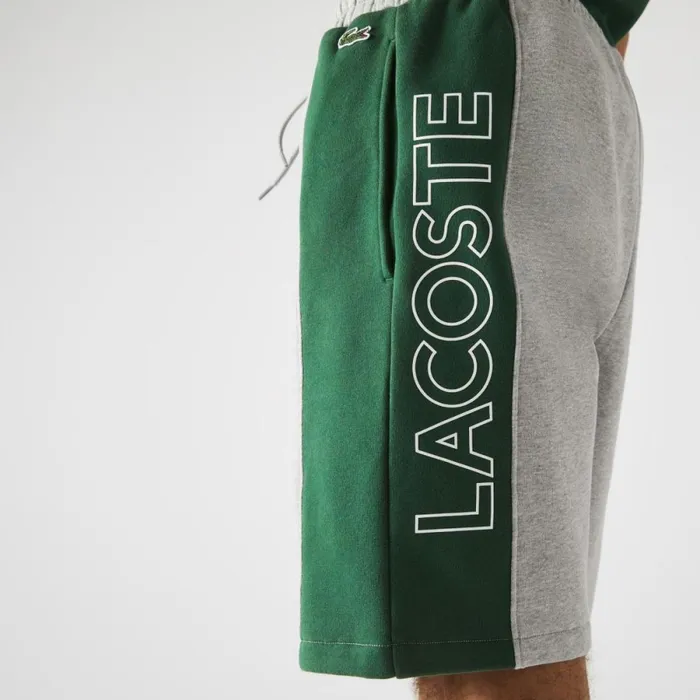 Shorts and Swim Men Lacoste Men039s Branded Cotton Fleece Blend Shorts Grey Chine Blue Green Hkb