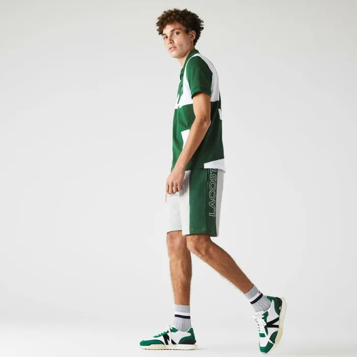 Shorts and Swim Men Lacoste Men039s Branded Cotton Fleece Blend Shorts Grey Chine Blue Green Hkb